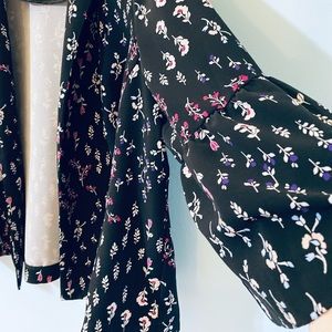 Lane Bryant Black Floral Bell Sleeve Open Front Blazer